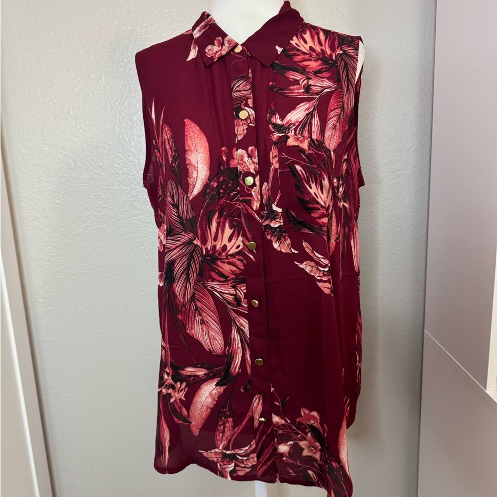 Liz Claiborne Burgundy Floral Blouse